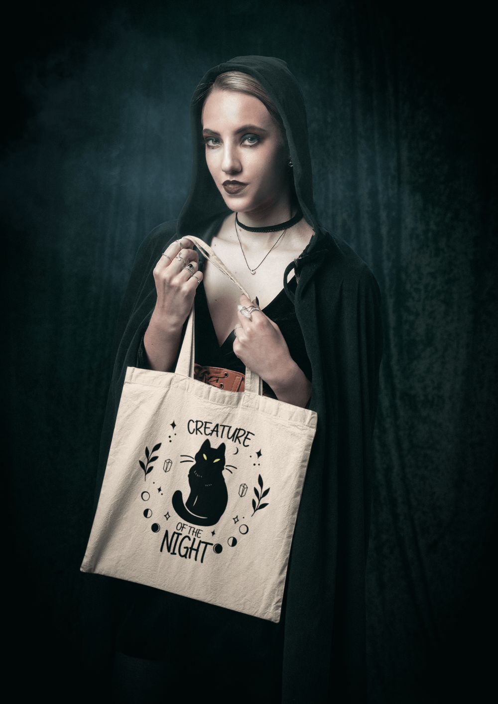 Printify Bags Natural / 15" x 16" Cotton Canvas Tote Bag, Cat Tote Bag, Black Cat Tote Bag, Canvas Bag, 100% Cotton Tote Bag, Reuseable Shopping Bag, Gift Bag 26039430661078407998